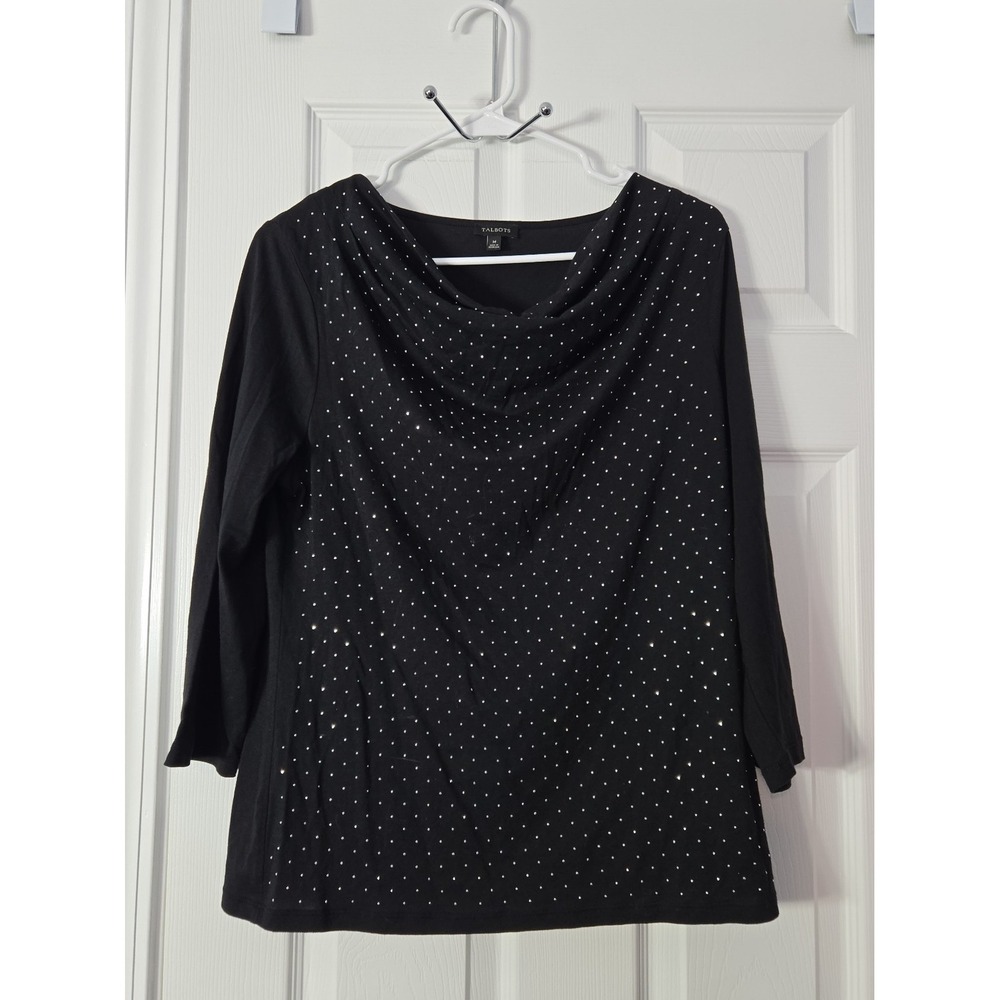 Talbots Womans 3/4 Sleeve Blouse Size Medium Black with studs